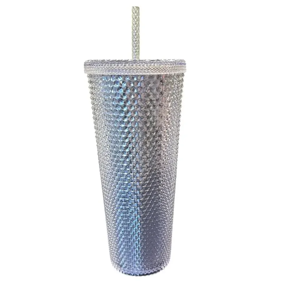 Starbucks 2019 Platinum Silver Studded Venti Tumbler Cold Cup with Straw NEW